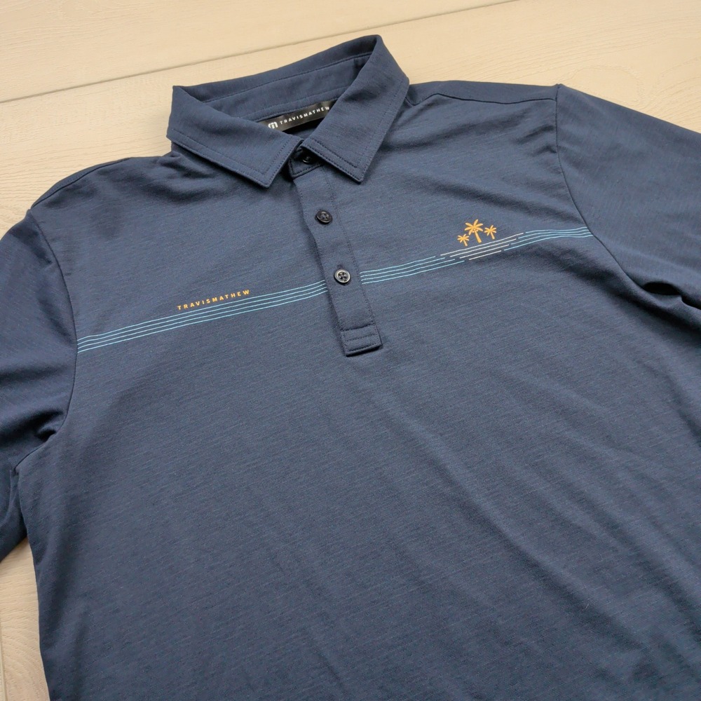Travis Mathew Mens Bay Break Sandals Golf Saint Lucia Polo Shirt Navy Blue Small